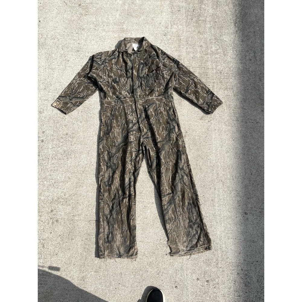 Vintage Mossy Oak Hunting Coveralls Mens Large Reg Treestand Camo USA Outdoor
